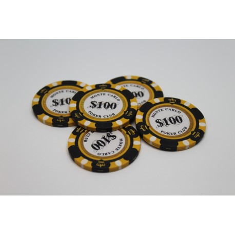 Monte Carlo Premium 14g Poker Chips, $100 Clay Composite