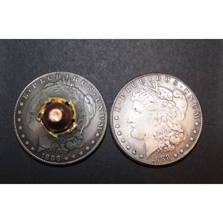 45 cal Bullet through Morgan Dollar